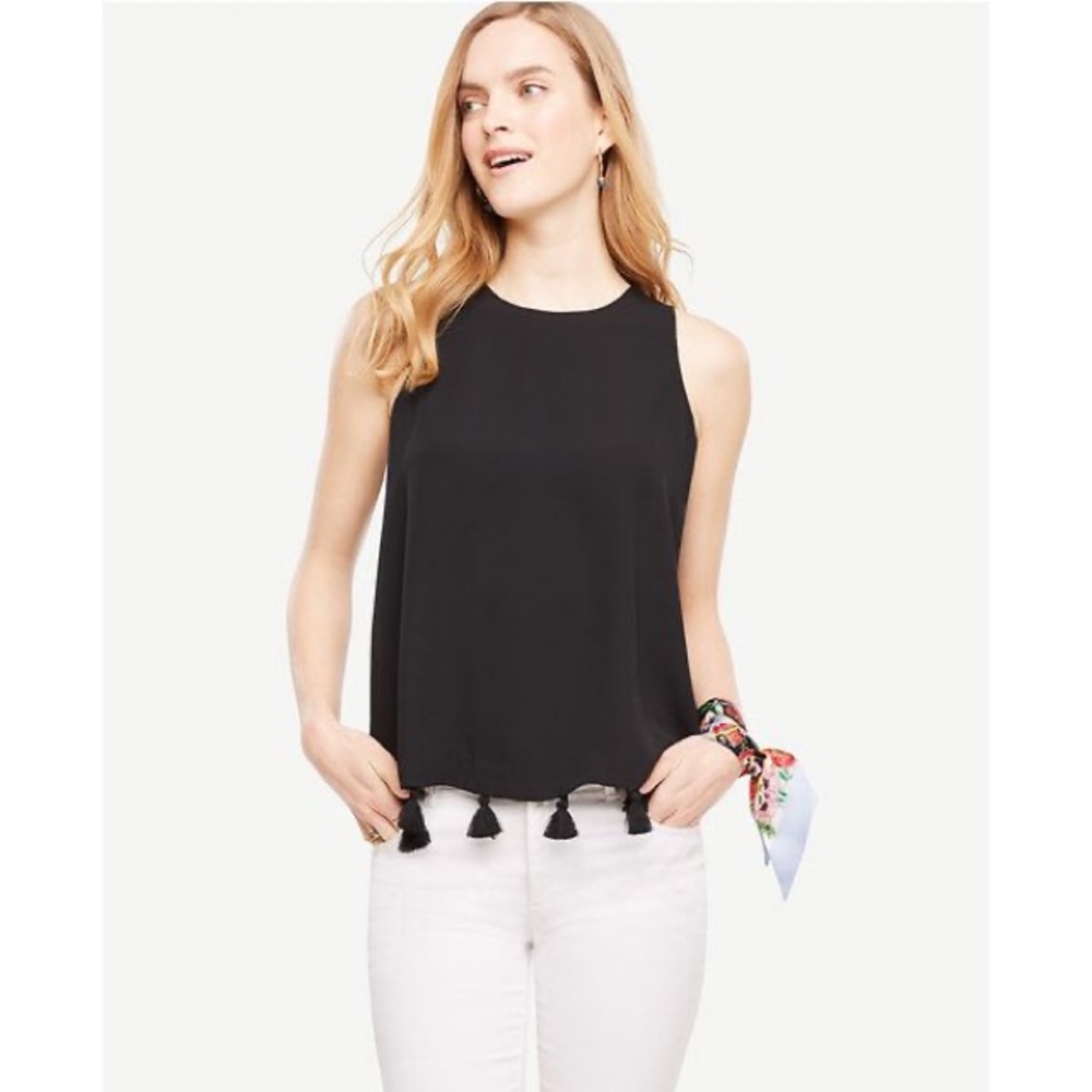 Black Ann Taylor Sleeveless Tassel Shell / Tank